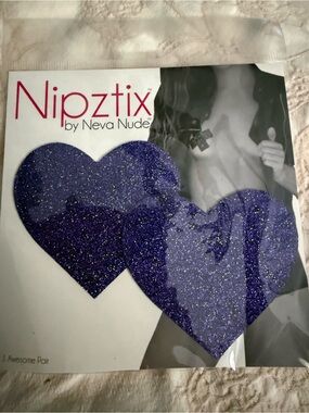 Nipztix Purple and Black Glitter Heart Nipple Covers - not opened